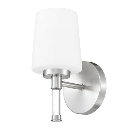 Z-Lite Henri 7" 1-Light Brushed Nickel Steel Frame White Opal Glass Shade Vanity Lighting