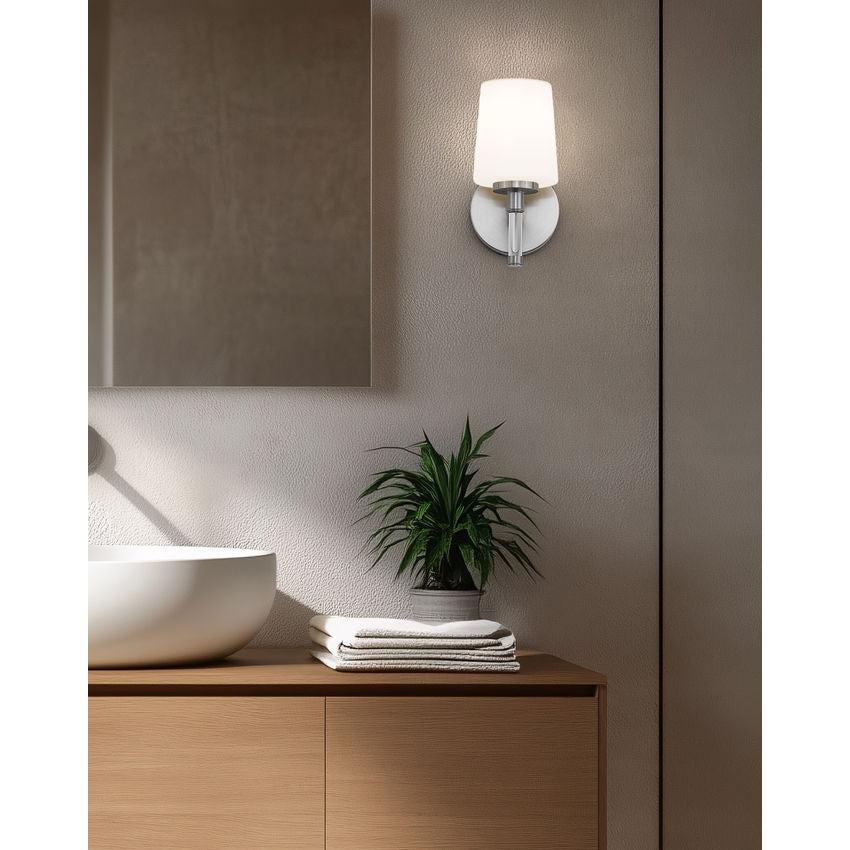 Z-Lite Henri 7" 1-Light Brushed Nickel Steel Frame White Opal Glass Shade Vanity Lighting