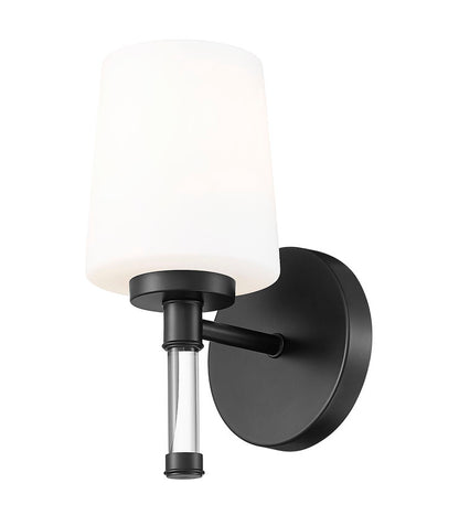 Z-Lite Henri 7" 1-Light Matte Black Steel Frame White Opal Glass Shade Vanity Lighting