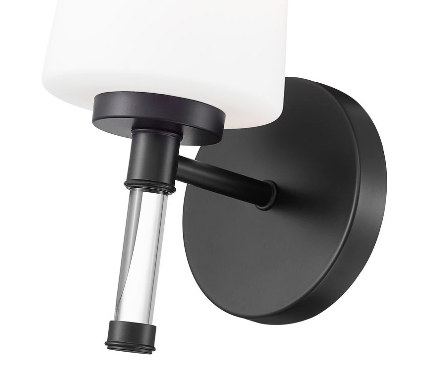 Z-Lite Henri 7" 1-Light Matte Black Steel Frame White Opal Glass Shade Vanity Lighting