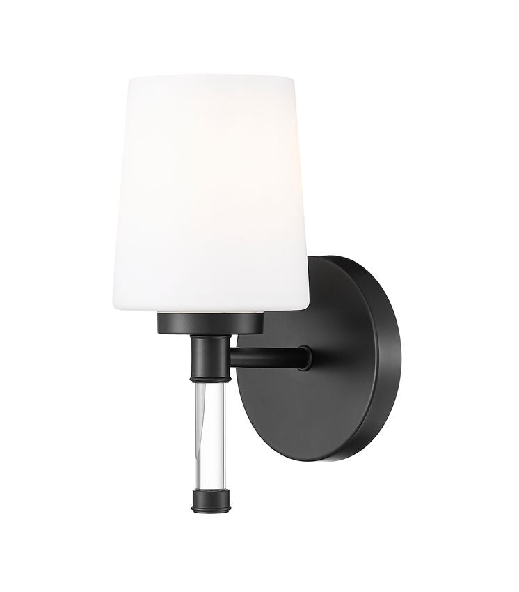 Z-Lite Henri 7" 1-Light Matte Black Steel Frame White Opal Glass Shade Vanity Lighting