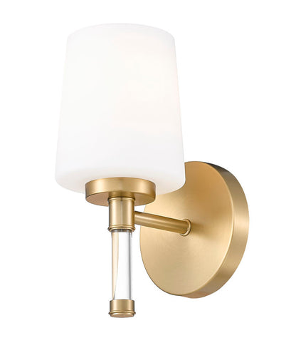Z-Lite Henri 7" 1-Light Modern Gold Steel Frame White Opal Glass Shade Vanity Lighting