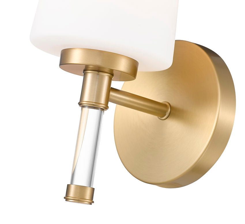 Z-Lite Henri 7" 1-Light Modern Gold Steel Frame White Opal Glass Shade Vanity Lighting