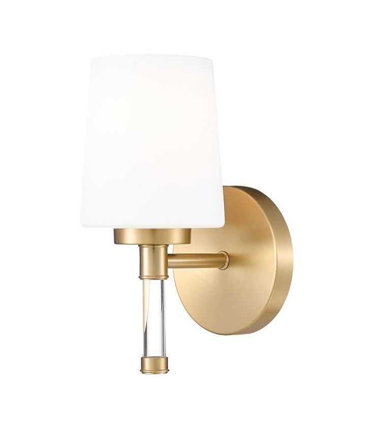 Z-Lite Henri 7" 1-Light Modern Gold Steel Frame White Opal Glass Shade Vanity Lighting