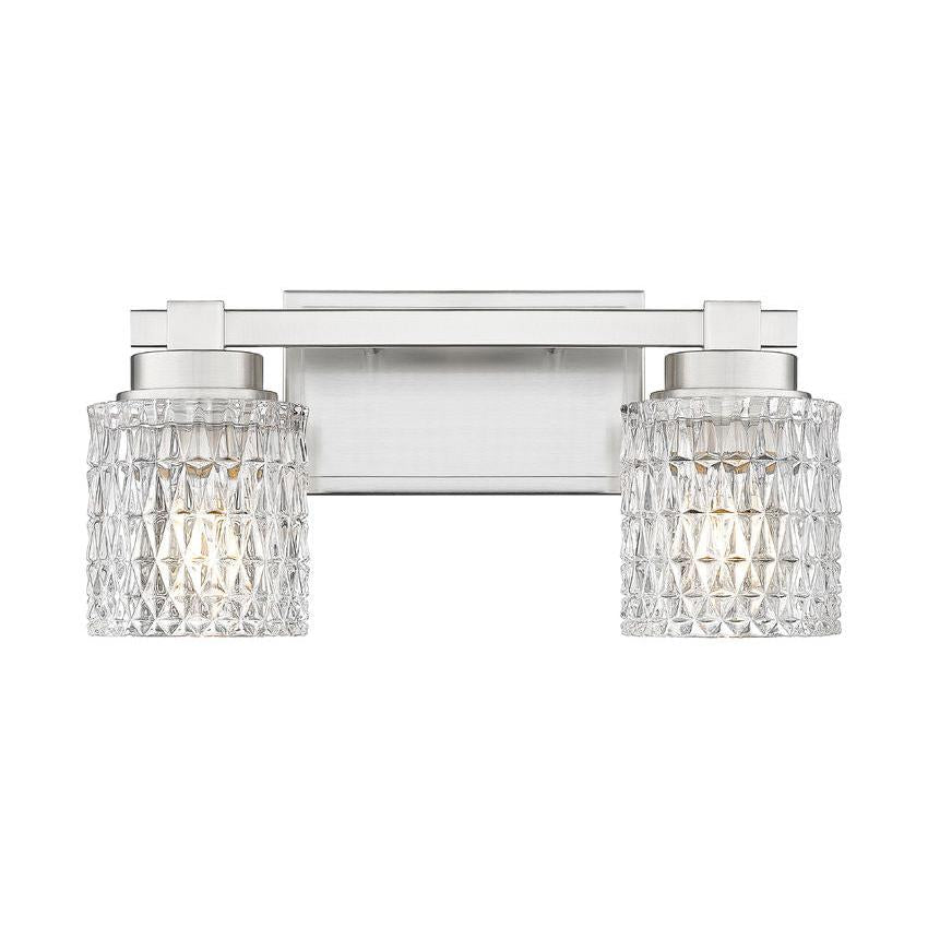 Z-Lite Jacqueline 16" 2-Light Brushed Nickel Steel Frame Clear Diamond Shade Vanity Light
