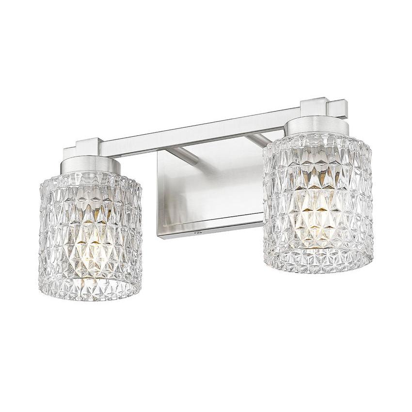 Z-Lite Jacqueline 16" 2-Light Brushed Nickel Steel Frame Clear Diamond Shade Vanity Light