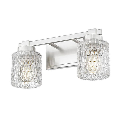 Z-Lite Jacqueline 16" 2-Light Brushed Nickel Steel Frame Clear Diamond Shade Vanity Light