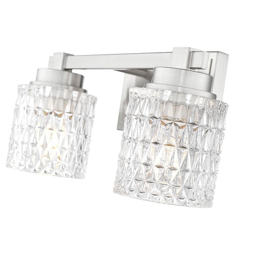 Z-Lite Jacqueline 16" 2-Light Brushed Nickel Steel Frame Clear Diamond Shade Vanity Light
