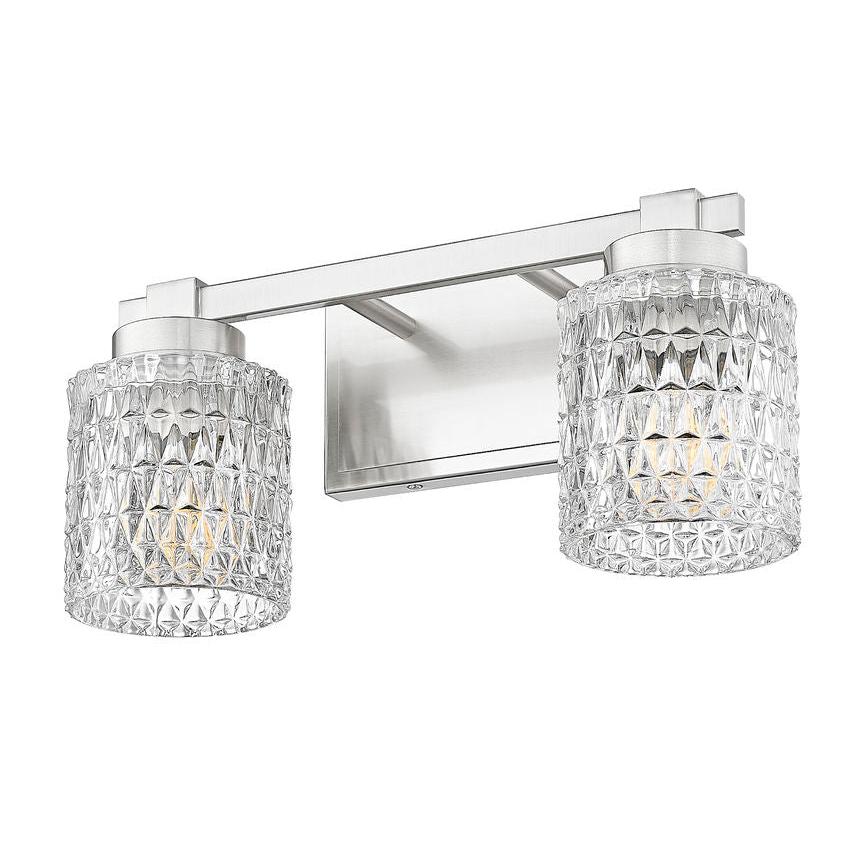 Z-Lite Jacqueline 16" 2-Light Brushed Nickel Steel Frame Clear Diamond Shade Vanity Light