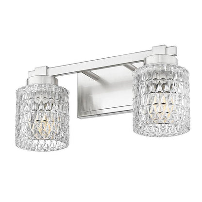 Z-Lite Jacqueline 16" 2-Light Brushed Nickel Steel Frame Clear Diamond Shade Vanity Light