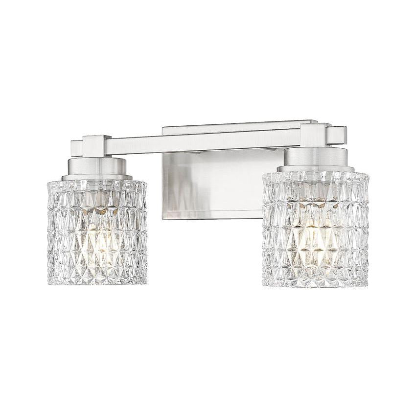 Z-Lite Jacqueline 16" 2-Light Brushed Nickel Steel Frame Clear Diamond Shade Vanity Light