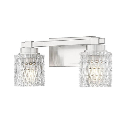 Z-Lite Jacqueline 16" 2-Light Brushed Nickel Steel Frame Clear Diamond Shade Vanity Light