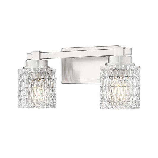 Z-Lite Jacqueline 16" 2-Light Brushed Nickel Steel Frame Clear Diamond Shade Vanity Light