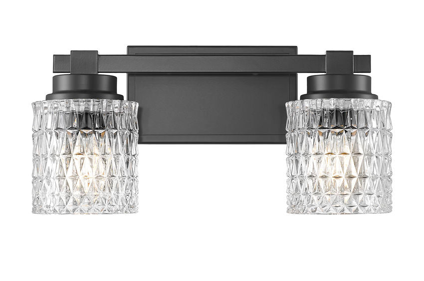 Z-Lite Jacqueline 16" 2-Light Matte Black Steel Frame Clear Diamond Shade Vanity Light