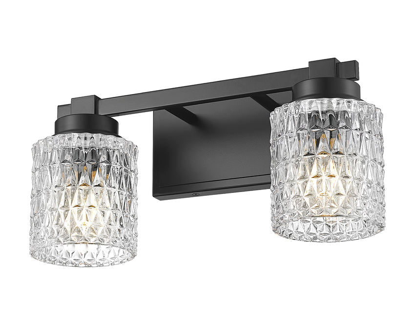 Z-Lite Jacqueline 16" 2-Light Matte Black Steel Frame Clear Diamond Shade Vanity Light