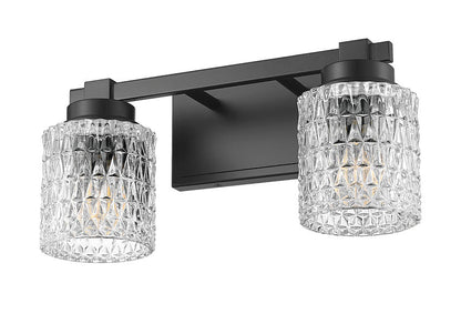 Z-Lite Jacqueline 16" 2-Light Matte Black Steel Frame Clear Diamond Shade Vanity Light