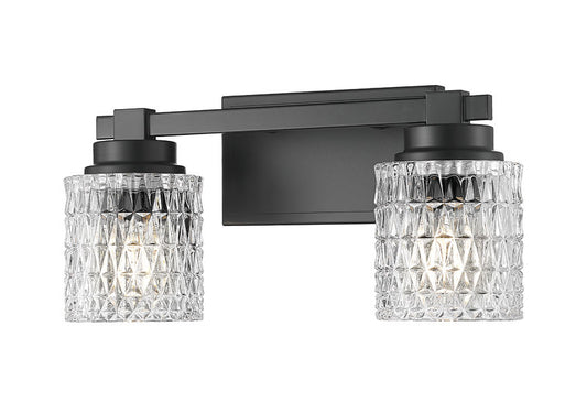 Z-Lite Jacqueline 16" 2-Light Matte Black Steel Frame Clear Diamond Shade Vanity Light