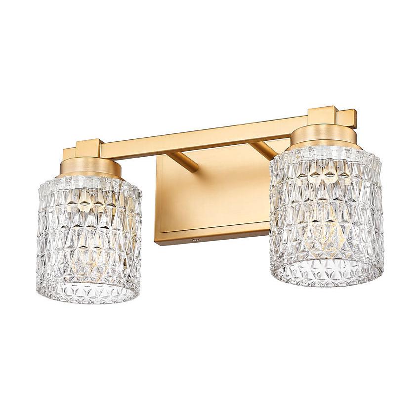 Z-Lite Jacqueline 16" 2-Light Modern Gold Steel Frame Clear Diamond Shade Vanity Light