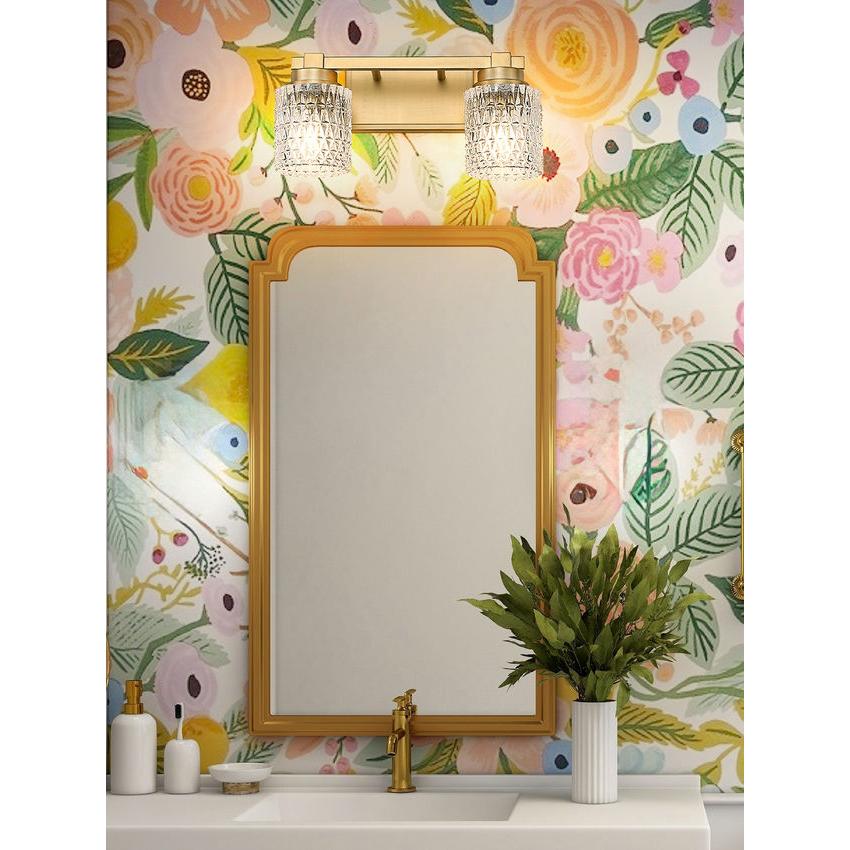 Z-Lite Jacqueline 16" 2-Light Modern Gold Steel Frame Clear Diamond Shade Vanity Light