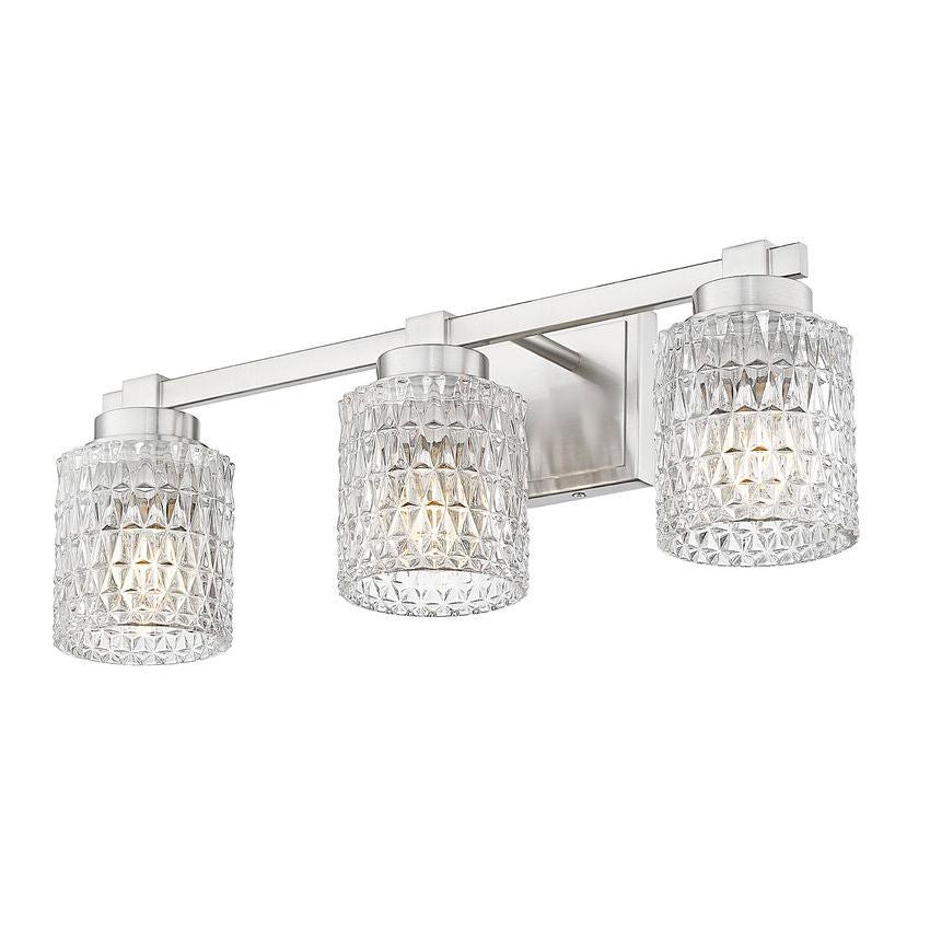 Z-Lite Jacqueline 23" 3-Light Brushed Nickel Steel Frame Clear Diamond Shade Vanity Light
