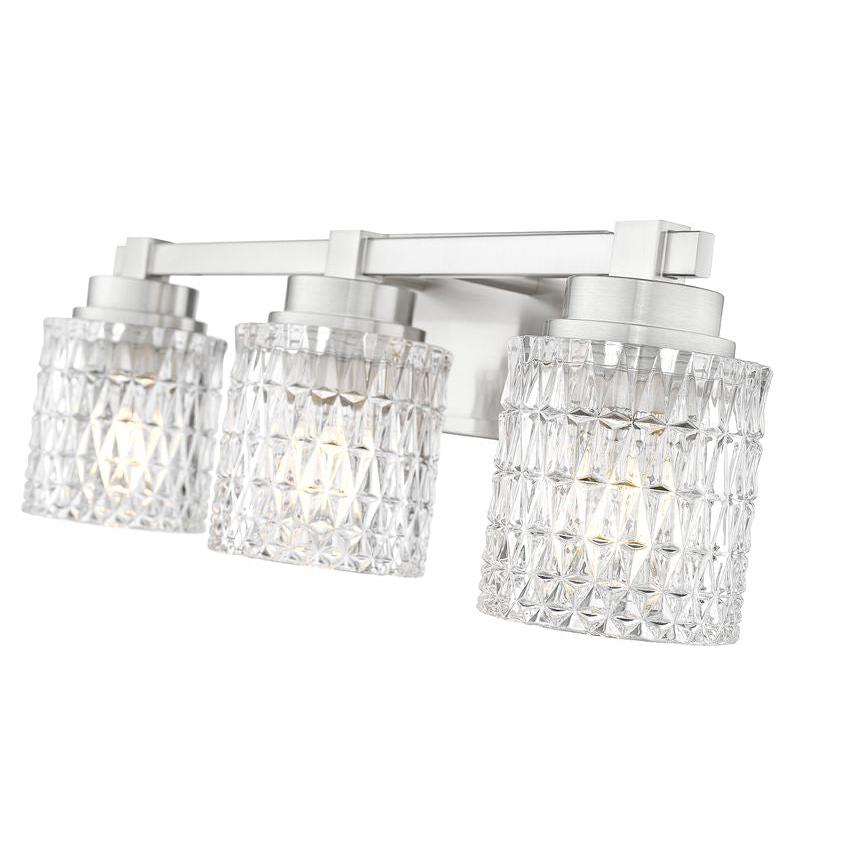 Z-Lite Jacqueline 23" 3-Light Brushed Nickel Steel Frame Clear Diamond Shade Vanity Light