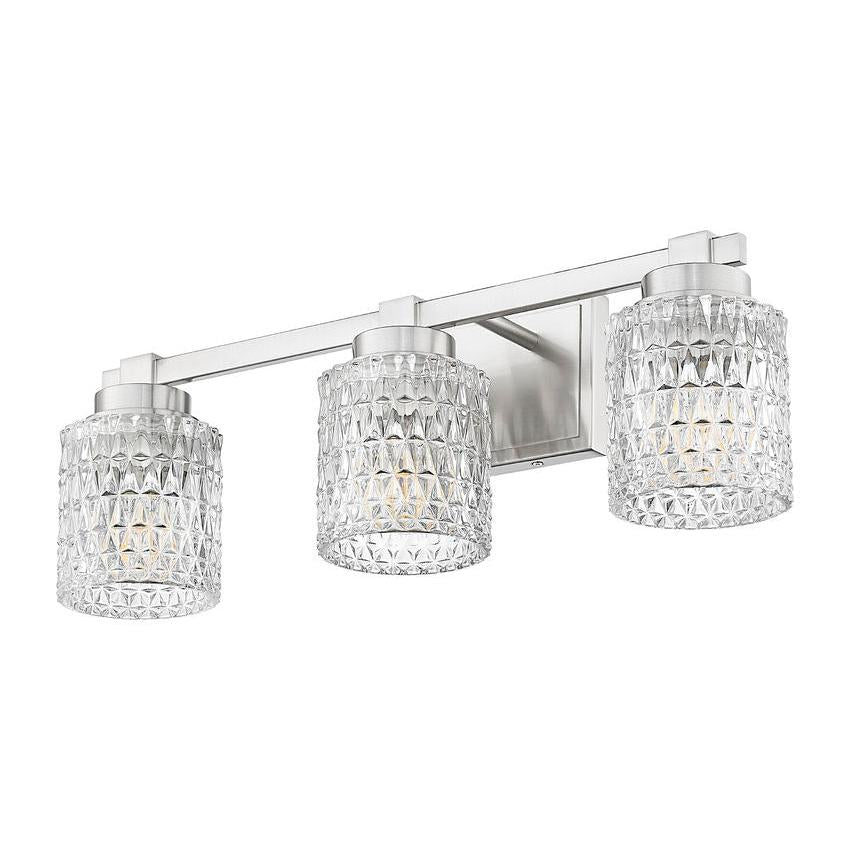 Z-Lite Jacqueline 23" 3-Light Brushed Nickel Steel Frame Clear Diamond Shade Vanity Light