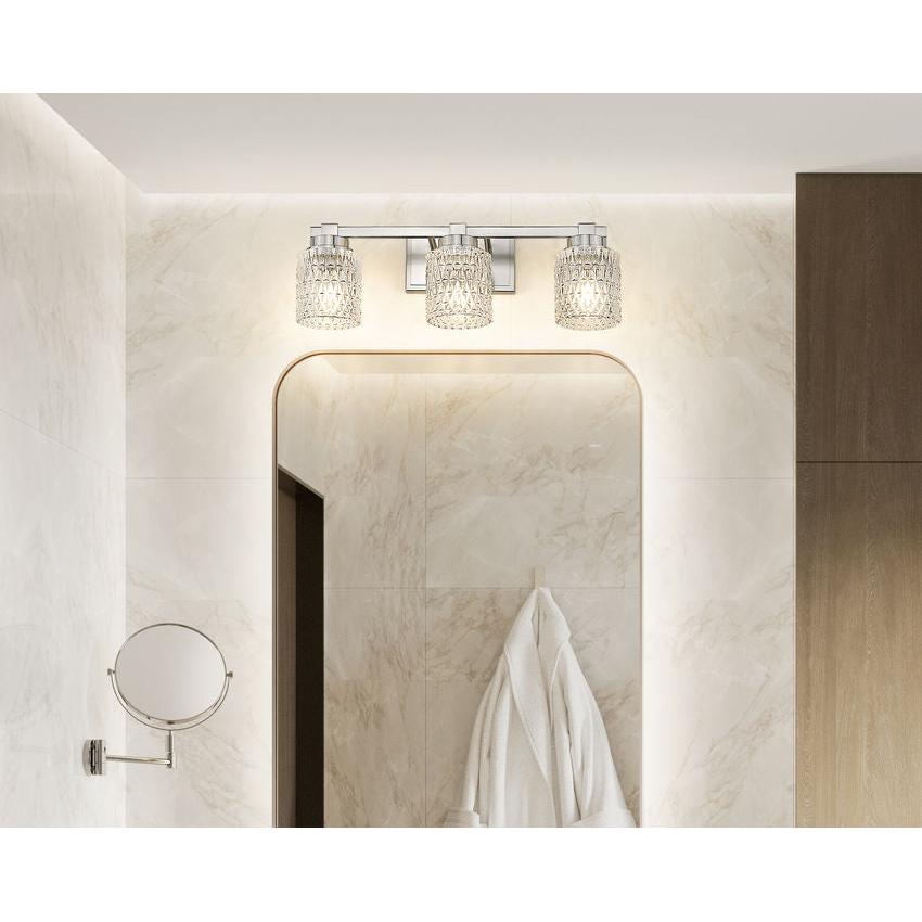 Z-Lite Jacqueline 23" 3-Light Brushed Nickel Steel Frame Clear Diamond Shade Vanity Light