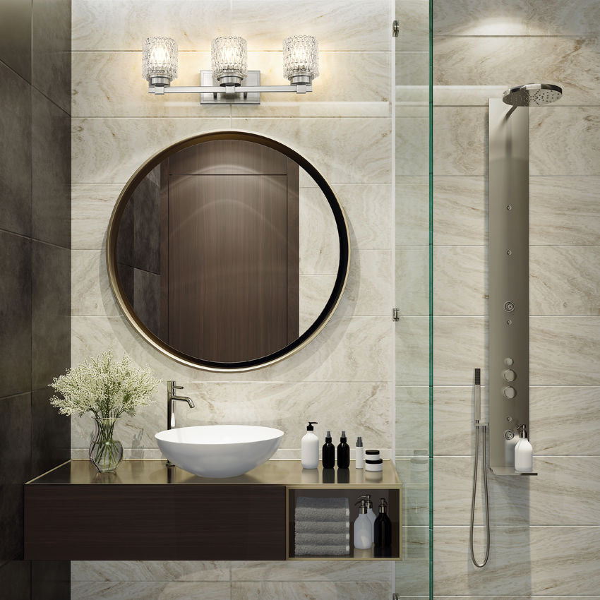 Z-Lite Jacqueline 23" 3-Light Brushed Nickel Steel Frame Clear Diamond Shade Vanity Light