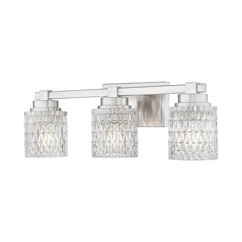 Z-Lite Jacqueline 23" 3-Light Brushed Nickel Steel Frame Clear Diamond Shade Vanity Light