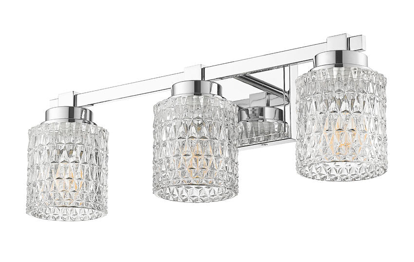 Z-Lite Jacqueline 23" 3-Light Chrome Steel Frame Clear Diamond Shade Vanity Light