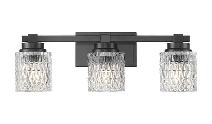Z-Lite Jacqueline 23" 3-Light Matte Black Steel Frame Clear Diamond Shade Vanity Light