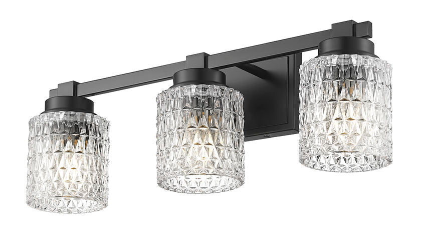 Z-Lite Jacqueline 23" 3-Light Matte Black Steel Frame Clear Diamond Shade Vanity Light