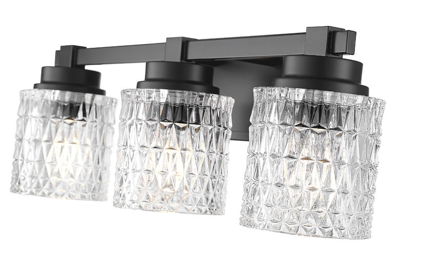 Z-Lite Jacqueline 23" 3-Light Matte Black Steel Frame Clear Diamond Shade Vanity Light