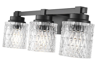 Z-Lite Jacqueline 23" 3-Light Matte Black Steel Frame Clear Diamond Shade Vanity Light