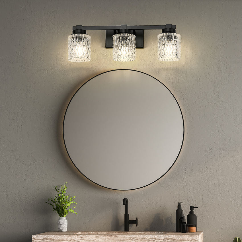 Z-Lite Jacqueline 23" 3-Light Matte Black Steel Frame Clear Diamond Shade Vanity Light