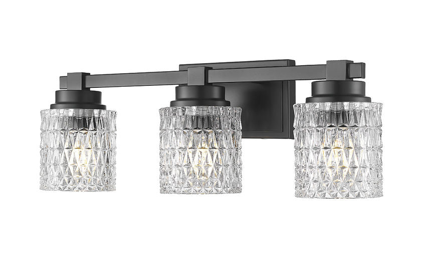 Z-Lite Jacqueline 23" 3-Light Matte Black Steel Frame Clear Diamond Shade Vanity Light