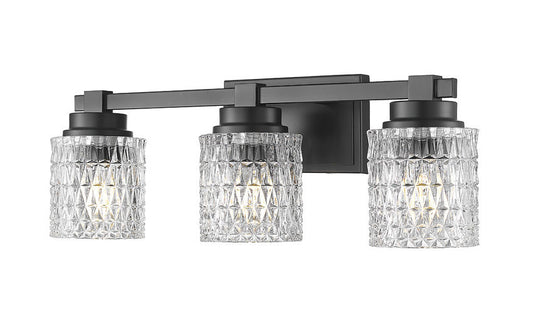 Z-Lite Jacqueline 23" 3-Light Matte Black Steel Frame Clear Diamond Shade Vanity Light