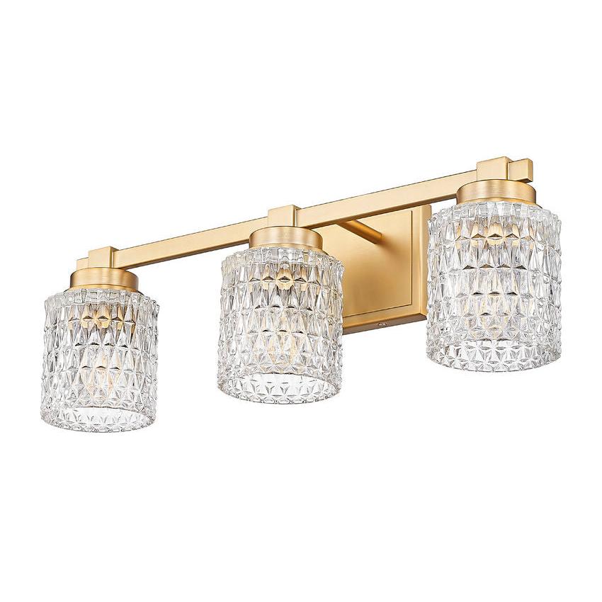 Z-Lite Jacqueline 23" 3-Light Modern Gold Steel Frame Clear Diamond Shade Vanity Light