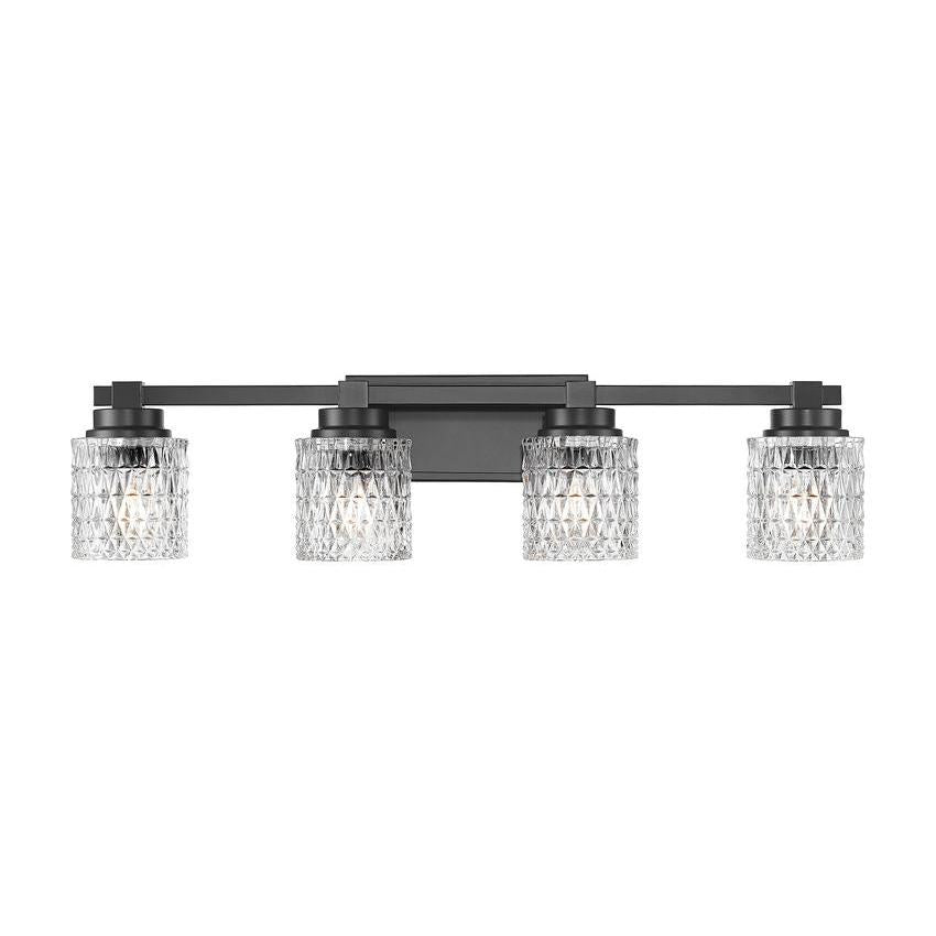 Z-Lite Jacqueline 32" 4-Light Matte Black Steel Frame Clear Diamond Shade Vanity Light