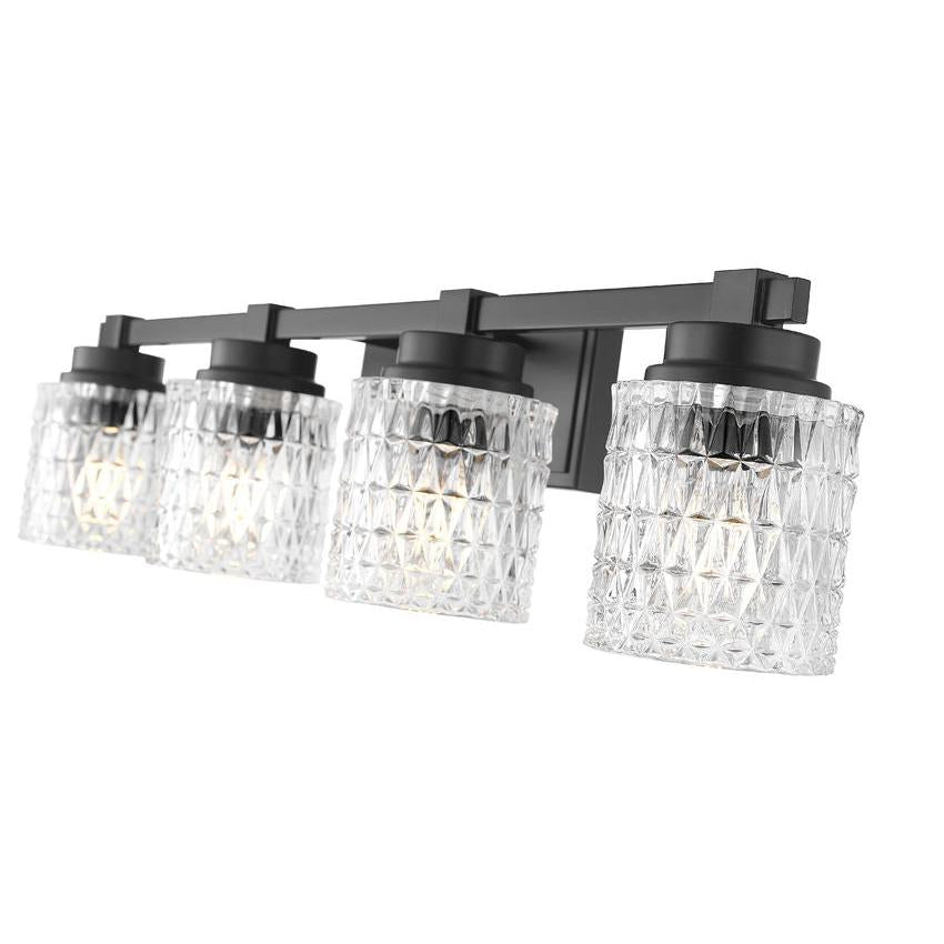 Z-Lite Jacqueline 32" 4-Light Matte Black Steel Frame Clear Diamond Shade Vanity Light