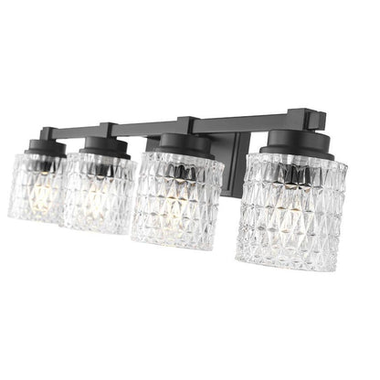 Z-Lite Jacqueline 32" 4-Light Matte Black Steel Frame Clear Diamond Shade Vanity Light