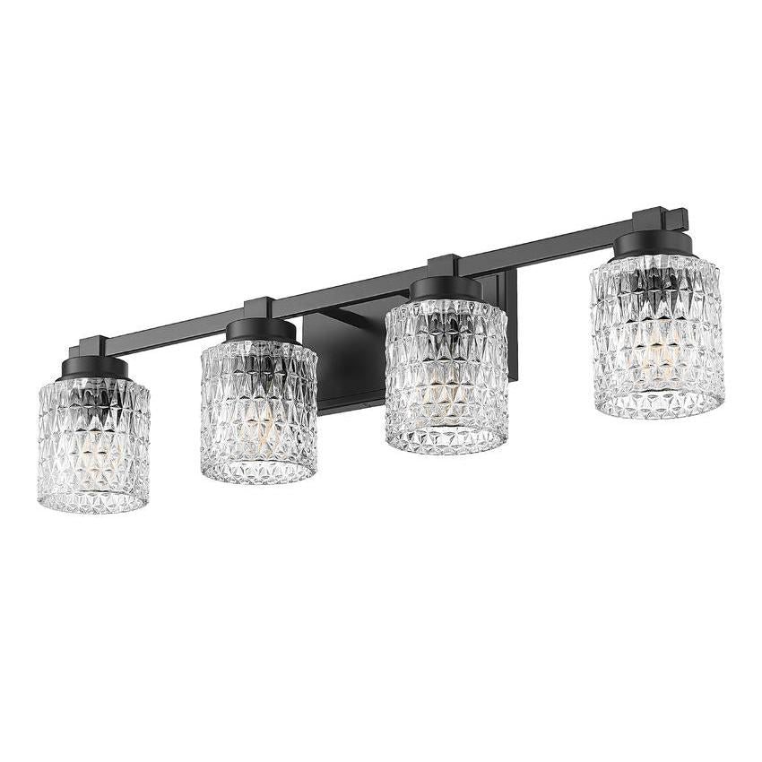 Z-Lite Jacqueline 32" 4-Light Matte Black Steel Frame Clear Diamond Shade Vanity Light