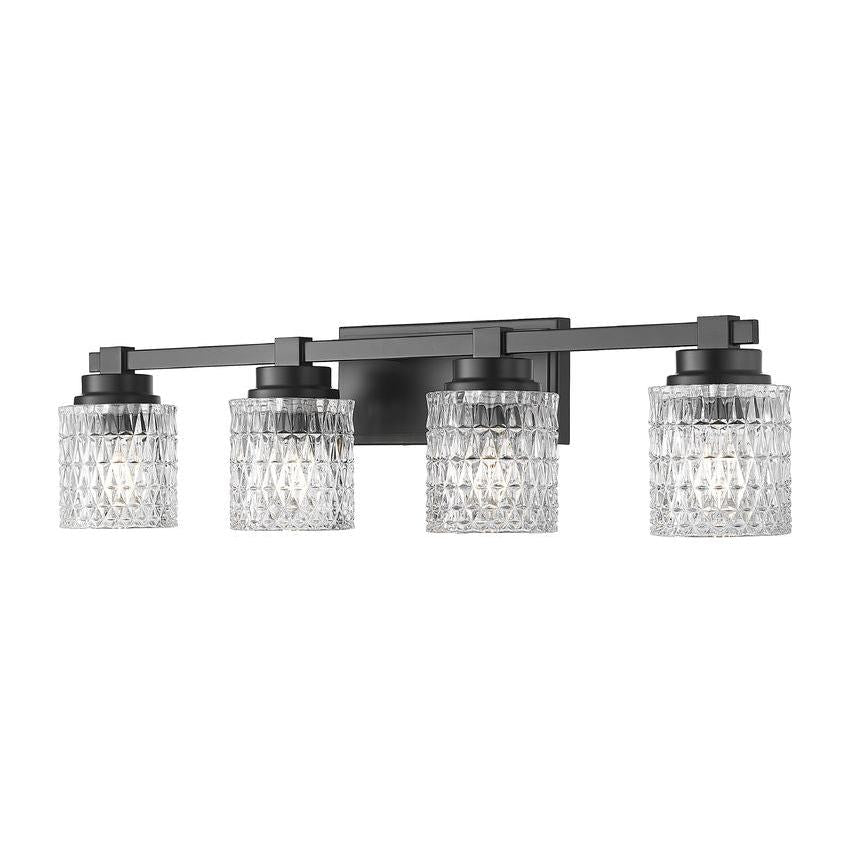 Z-Lite Jacqueline 32" 4-Light Matte Black Steel Frame Clear Diamond Shade Vanity Light
