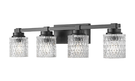 Z-Lite Jacqueline 32" 4-Light Matte Black Steel Frame Clear Diamond Shade Vanity Light