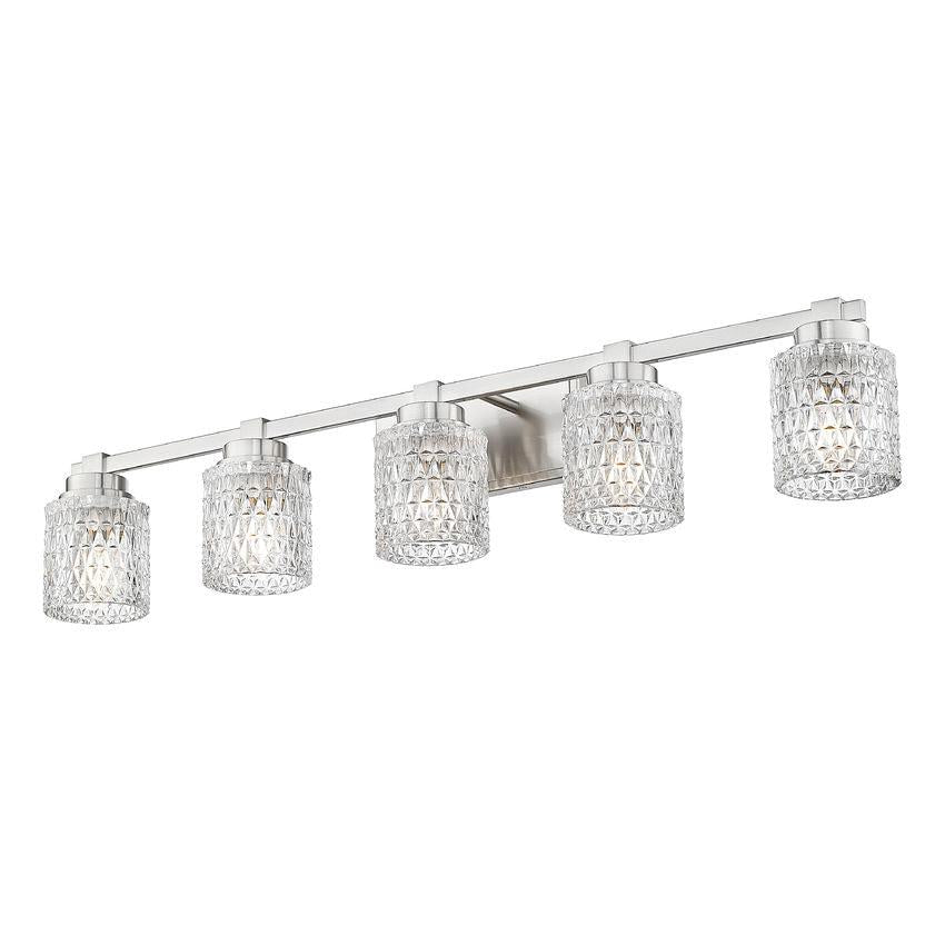Z-Lite Jacqueline 40" 5-Light Brushed Nickel Steel Frame Clear Diamond Shade Vanity Light
