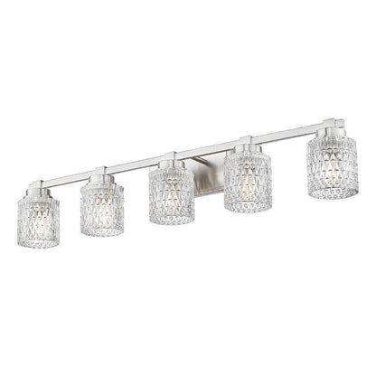 Z-Lite Jacqueline 40" 5-Light Brushed Nickel Steel Frame Clear Diamond Shade Vanity Light