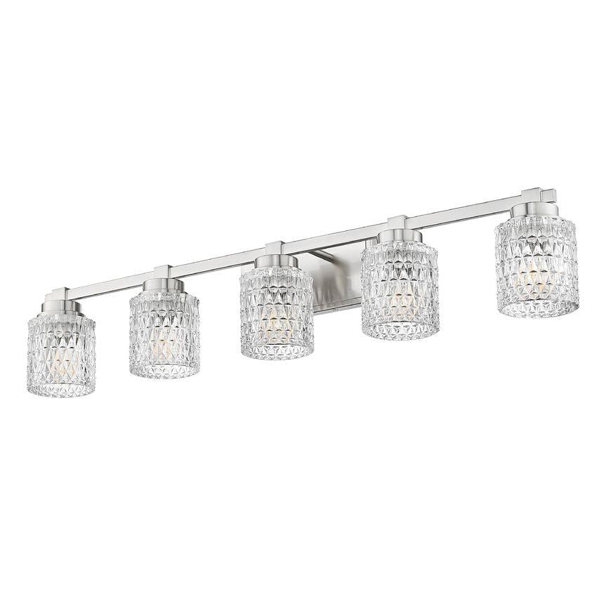 Z-Lite Jacqueline 40" 5-Light Brushed Nickel Steel Frame Clear Diamond Shade Vanity Light