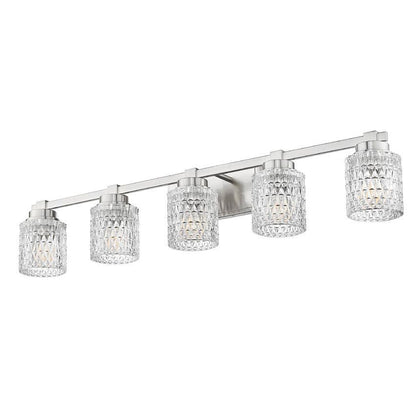Z-Lite Jacqueline 40" 5-Light Brushed Nickel Steel Frame Clear Diamond Shade Vanity Light