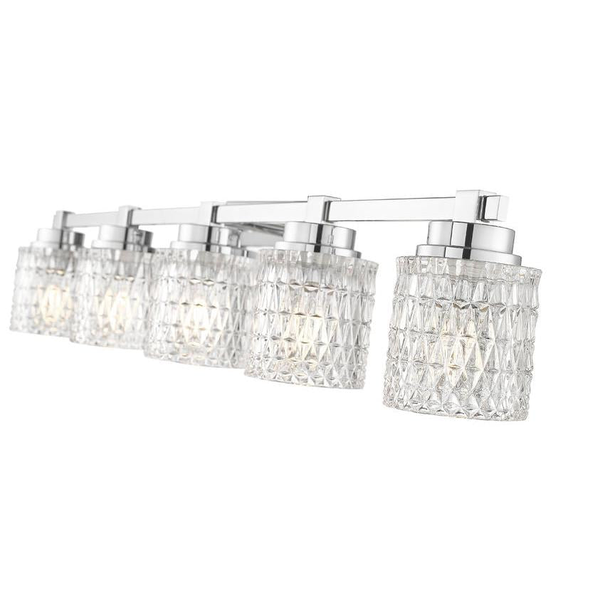 Z-Lite Jacqueline 40" 5-Light Chrome Steel Frame Clear Diamond Shade Vanity Light