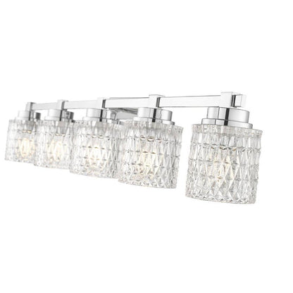 Z-Lite Jacqueline 40" 5-Light Chrome Steel Frame Clear Diamond Shade Vanity Light